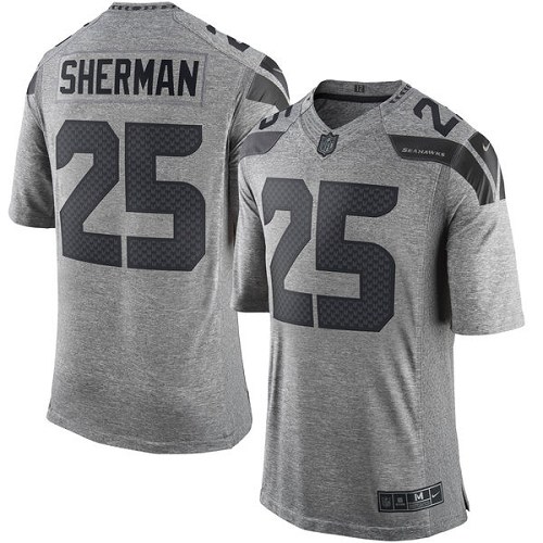 Men's Elite Richard Sherman Nike Jersey Gray - #25 Gridiron NFL Seattle Seahawks